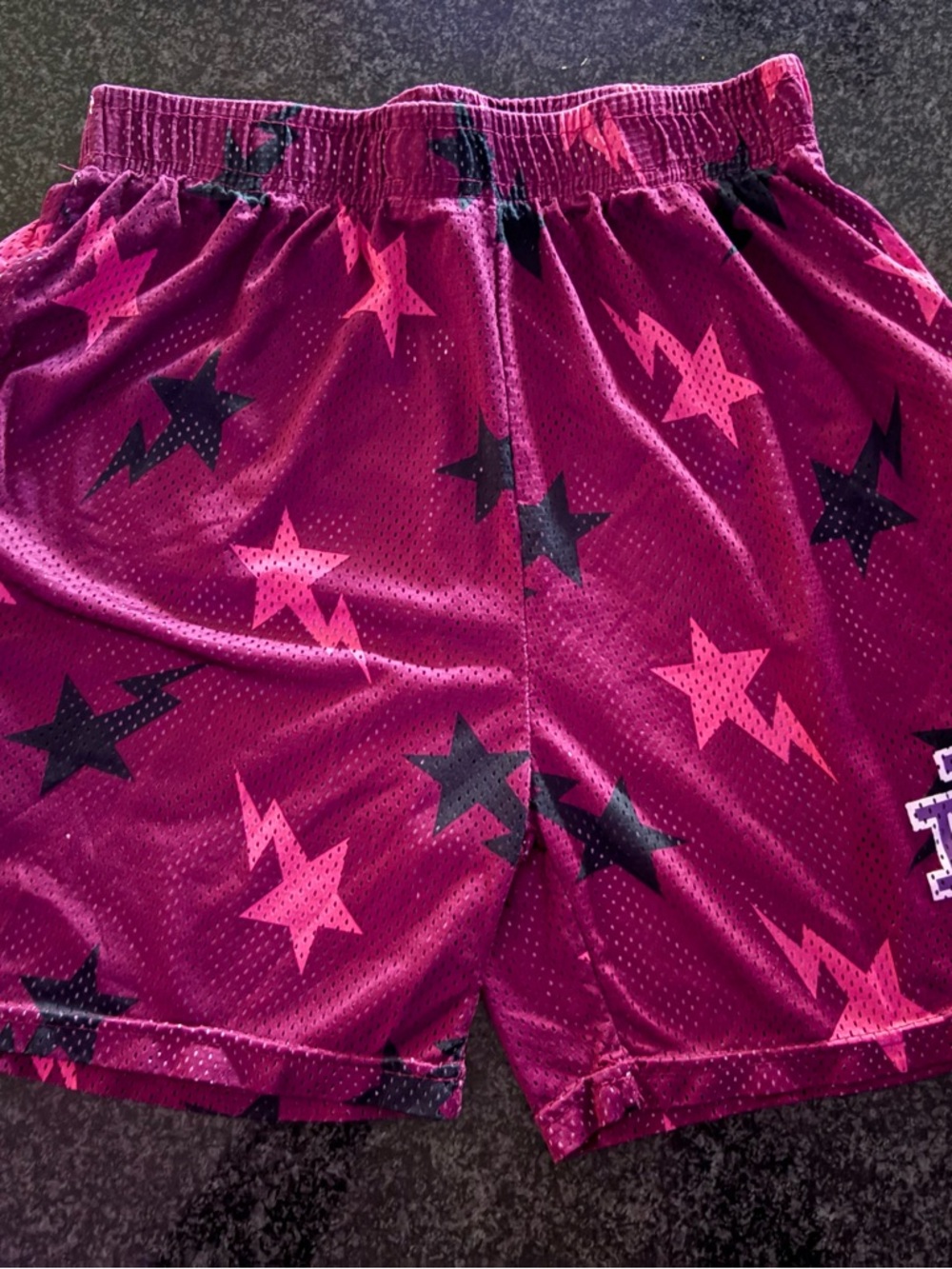 Eric Emanuel Burgundy Athletic Shorts with Pink and Black Star Print🖤🩷
